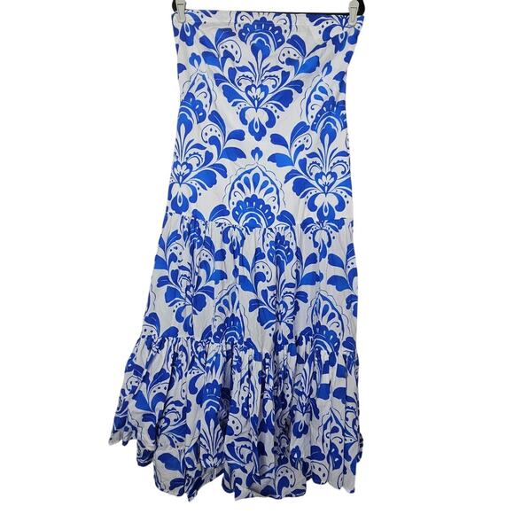 Ann Taylor 8 Tiered Ruffle Dresses Strapless Blue White Coastal Cotton Preppy - Picture 2 of 4